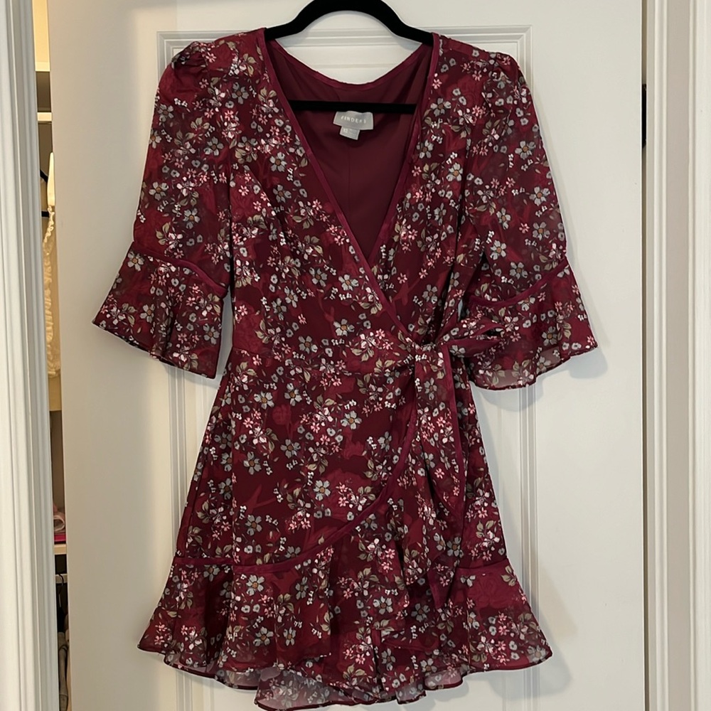 Burgundy floral wrap ROMPER (shorts)
